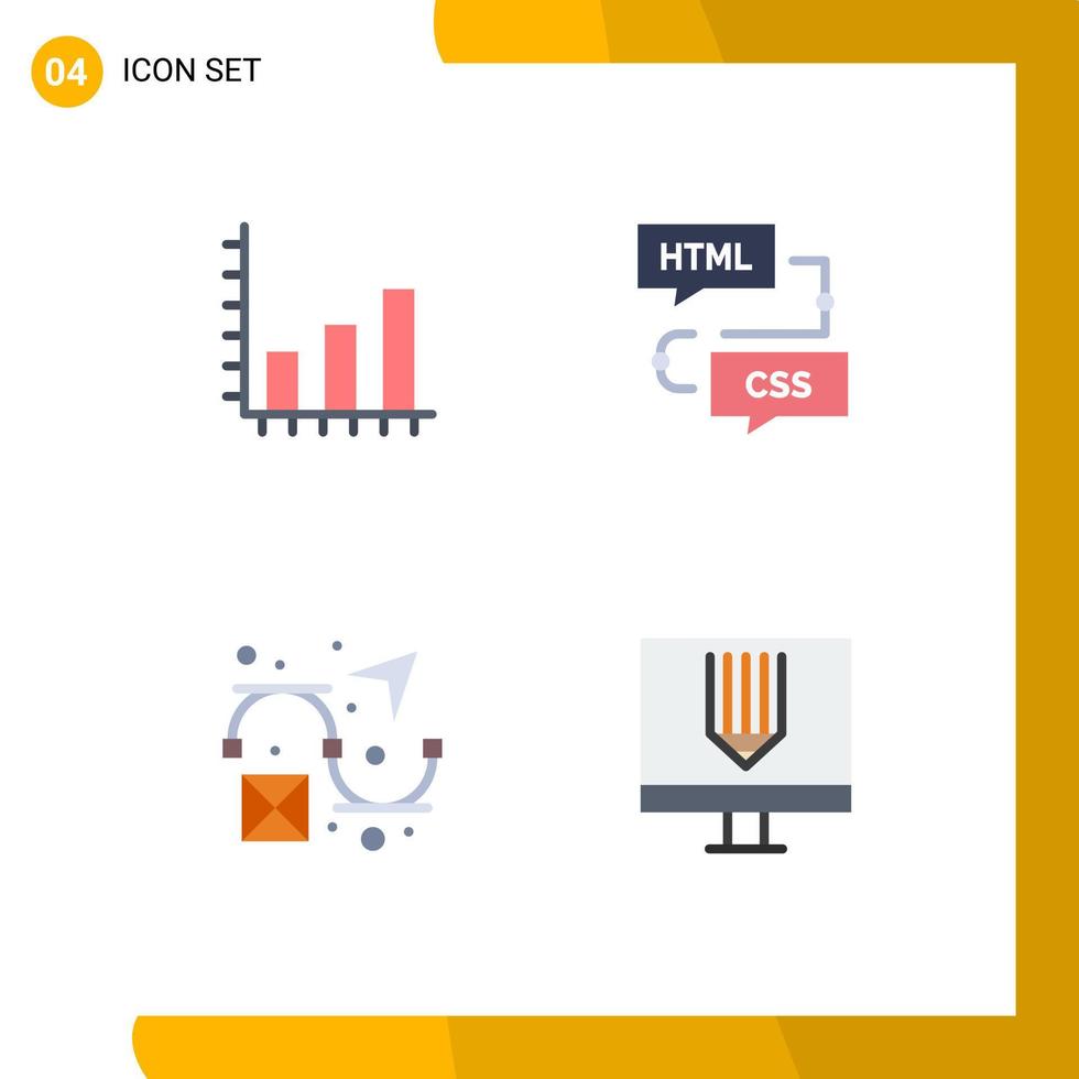 Editable Vector Line Pack of 4 Simple Flat Icons of analysis creative graph development design Editable Vector Design Elements