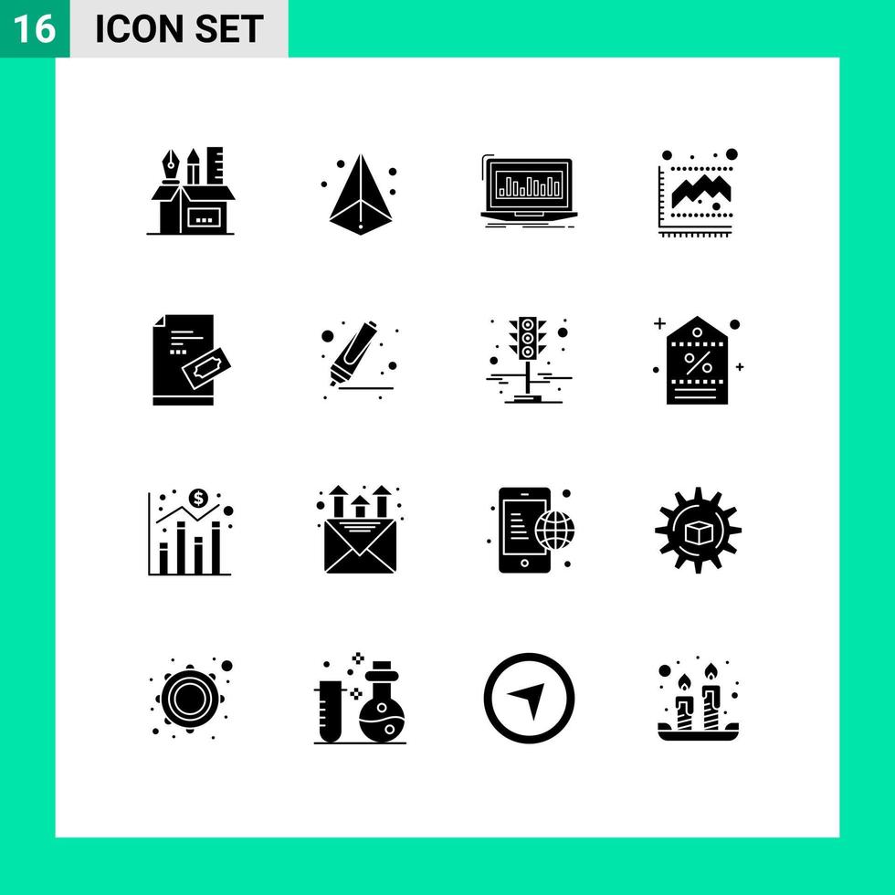 16 Solid Glyph concept for Websites Mobile and Apps statistics graph printing diagram monitoring Editable Vector Design Elements