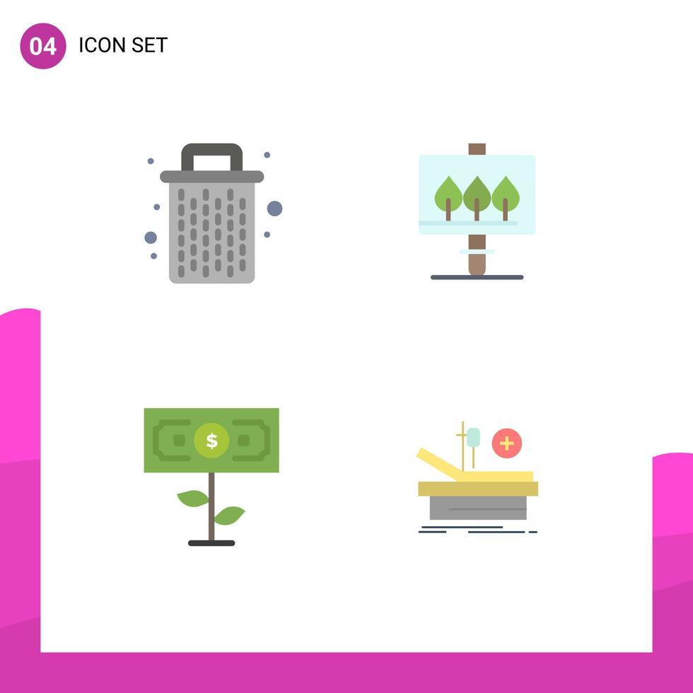 4 Thematic Vector Flat Icons and Editable Symbols of basket plant garbage easter operation Editable Vector Design Elements