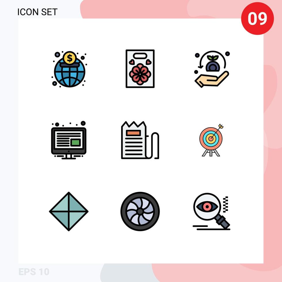 Set of 9 Vector Filledline Flat Colors on Grid for payment commerce security checkout management Editable Vector Design Elements