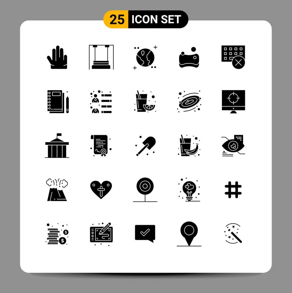 Set of 25 Vector Solid Glyphs on Grid for hardware devices astronomy computers hygienic Editable Vector Design Elements