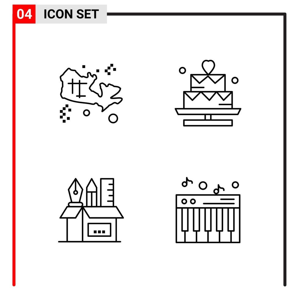 4 General Icons for website design print and mobile apps. 4 Outline Symbols Signs Isolated on White Background. 4 Icon Pack. vector