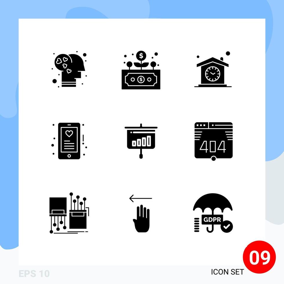 9 Universal Solid Glyphs Set for Web and Mobile Applications chart love home heart design Editable Vector Design Elements