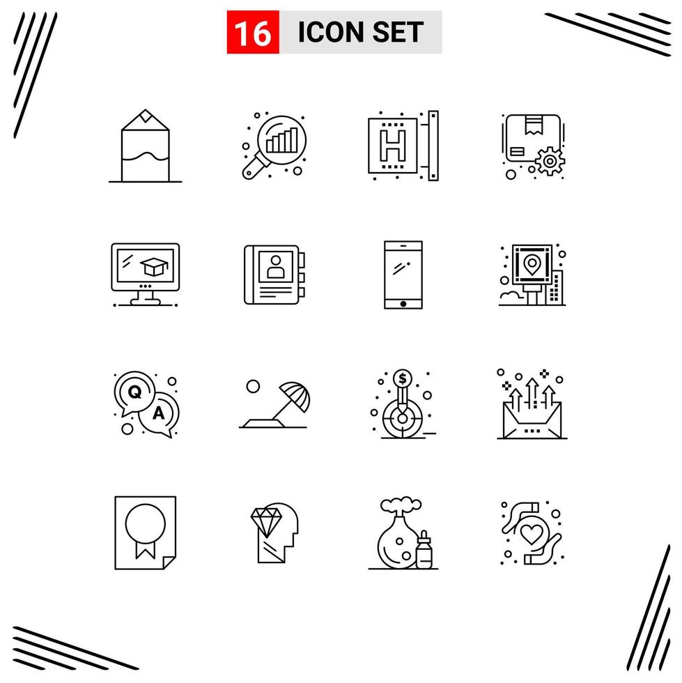 paquete de iconos de vector de stock de 16 signos y símbolos de línea para elementos de diseño de vector editables de caja de paquete de enfermedad de engranaje de tapa