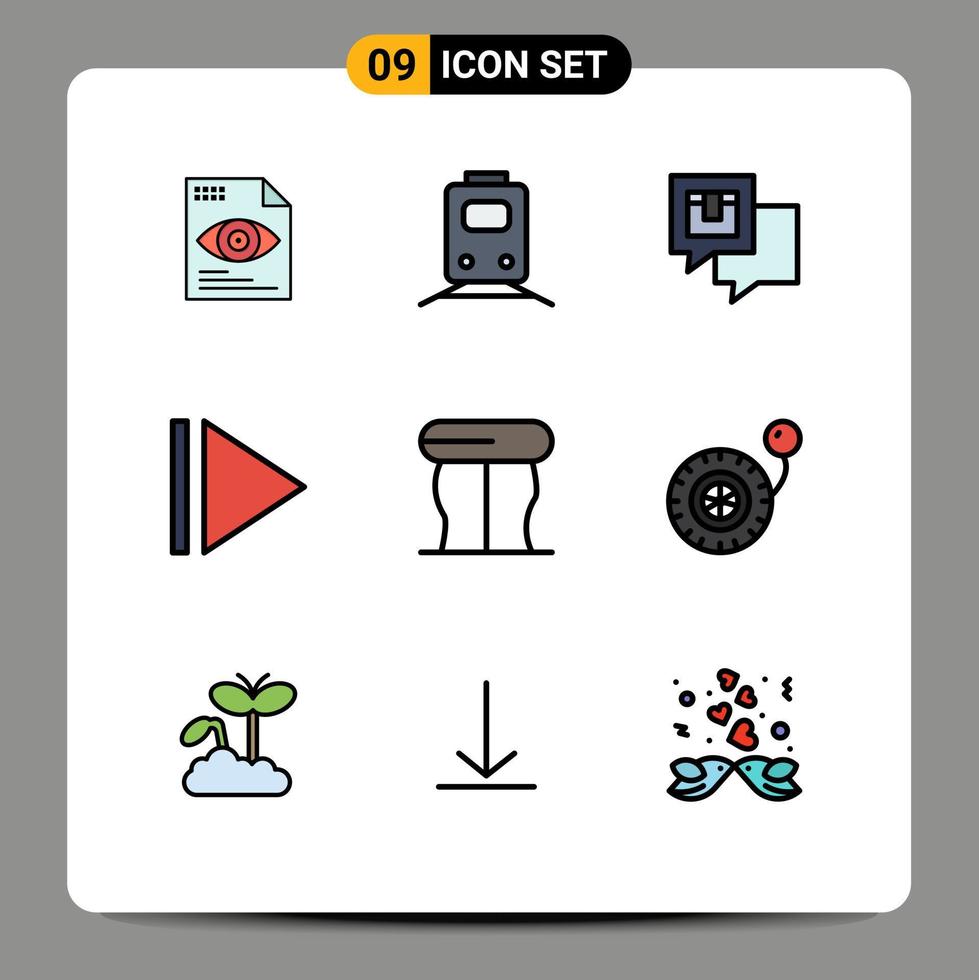 Pictogram Set of 9 Simple Filledline Flat Colors of table furniture travel play message Editable Vector Design Elements