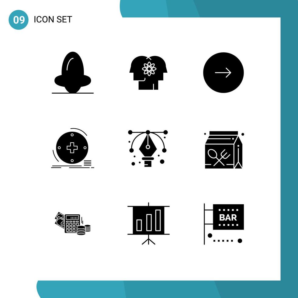 9 Thematic Vector Solid Glyphs and Editable Symbols of health clinical management next multimedia Editable Vector Design Elements