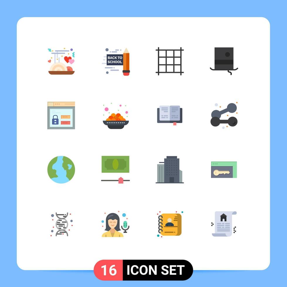 conjunto de pictogramas de 16 colores planos simples de código de sombrero de pastel kanji paquete editable web de elementos creativos de diseño de vectores