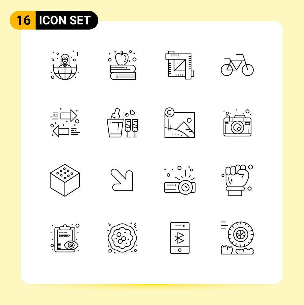 Group of 16 Modern Outlines Set for glass exchange crop tool arrows vehicles Editable Vector Design Elements