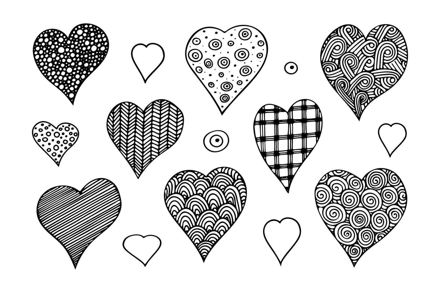 Set of doodles hearts with ornament. hand drawn vector illustration of heart shapes with various pattern.