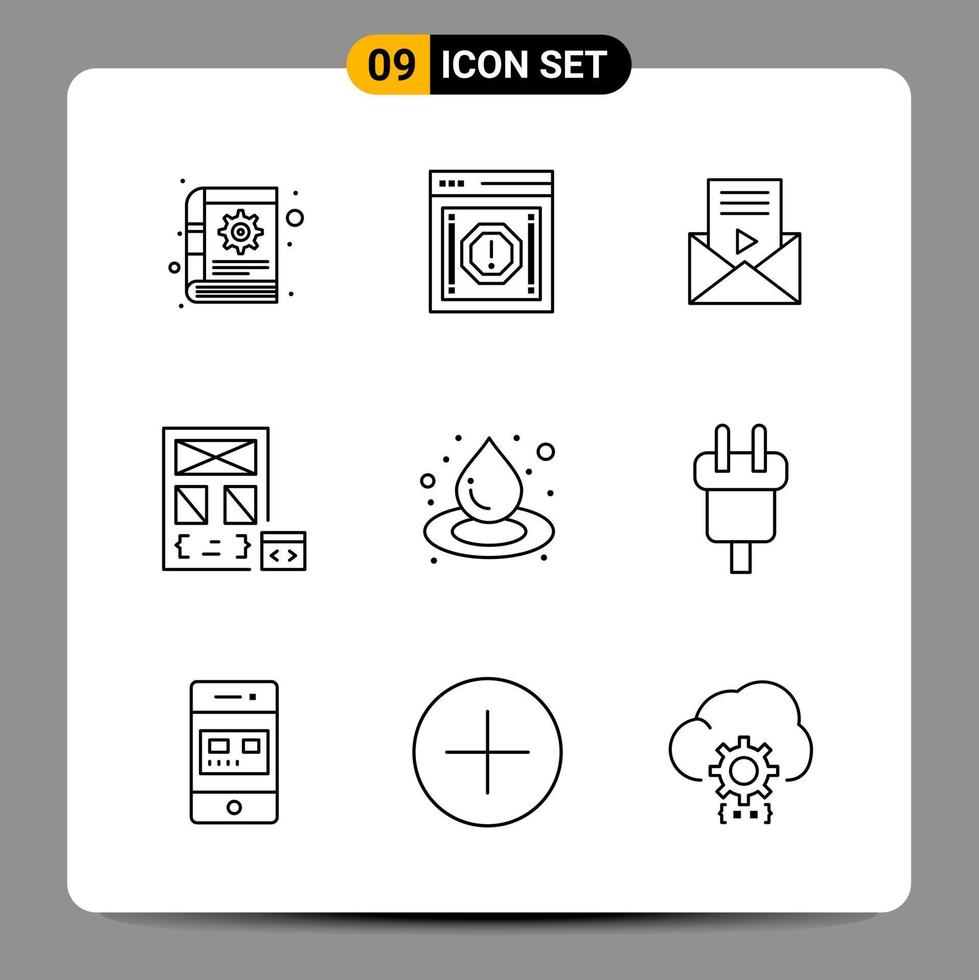 9 símbolos de contorno del paquete de iconos negros para diseños receptivos sobre fondo blanco. 9 iconos establecidos. vector