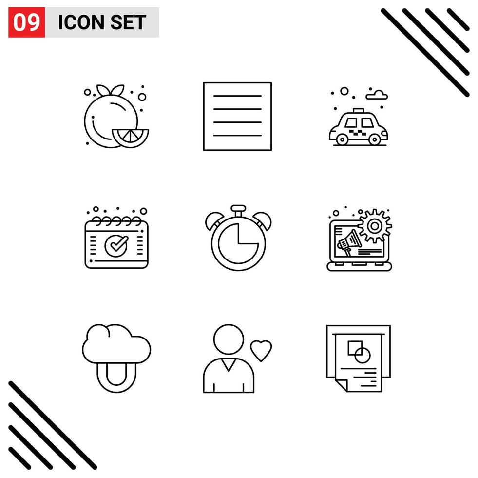 Pictogram Set of 9 Simple Outlines of education alarm laundry schedule appointment Editable Vector Design Elements