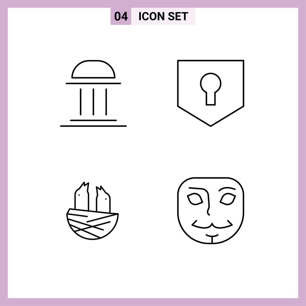 4 User Interface Line Pack of modern Signs and Symbols of architecture animal column protect house Editable Vector Design Elements