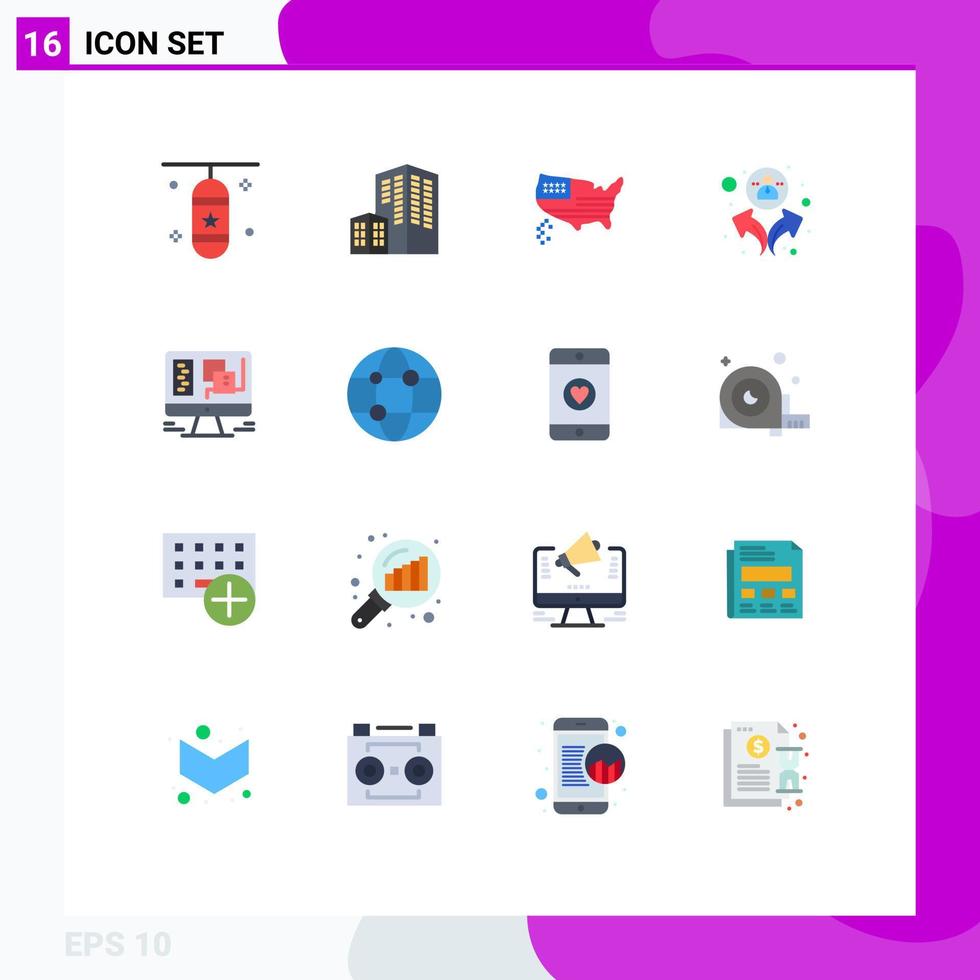 Pack of 16 Modern Flat Colors Signs and Symbols for Web Print Media such as window computer american users group Editable Pack of Creative Vector Design Elements