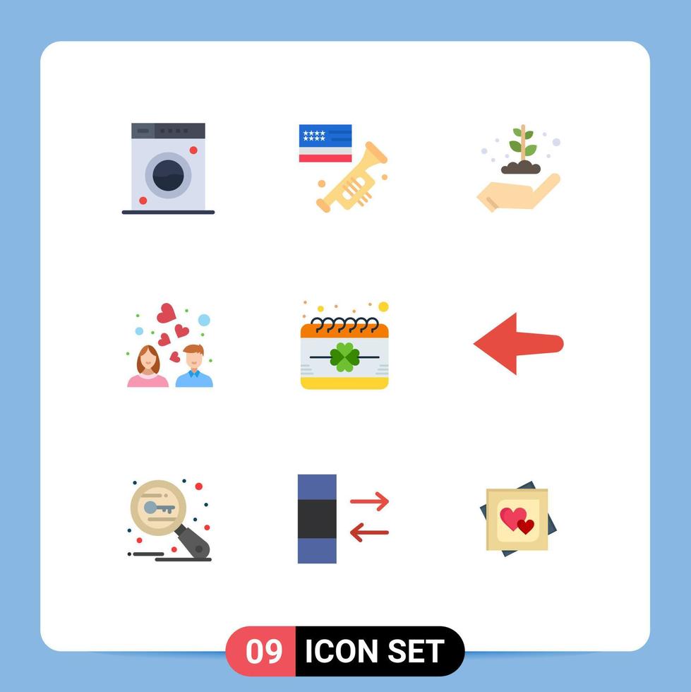 Mobile Interface Flat Color Set of 9 Pictograms of date heart love earth day wedding couple Editable Vector Design Elements