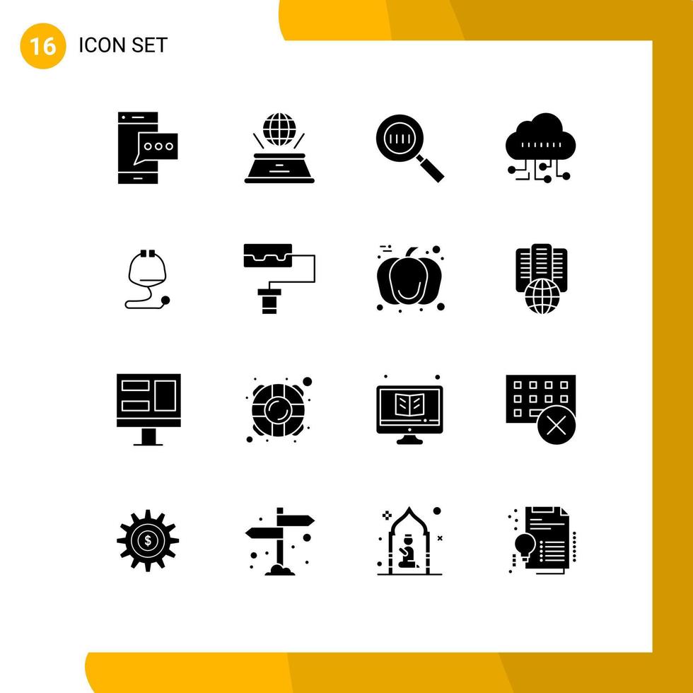 16 Universal Solid Glyphs Set for Web and Mobile Applications healthcare technology presentation manage magnifying Editable Vector Design Elements