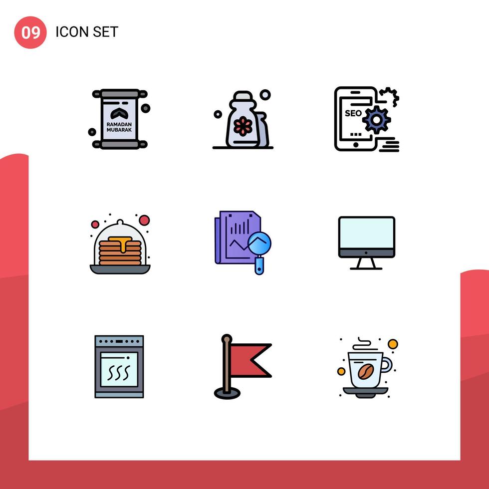 Universal Icon Symbols Group of 9 Modern Filledline Flat Colors of sweets cake lotion configuration optimize Editable Vector Design Elements