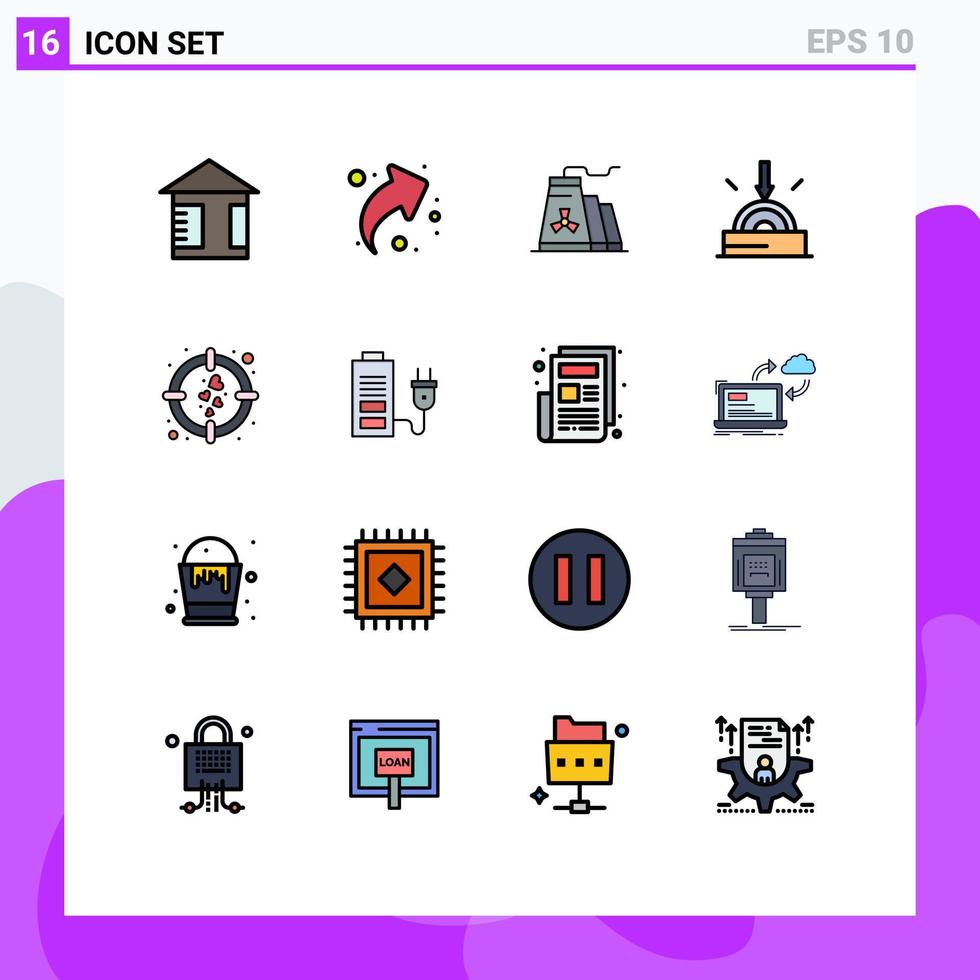 Universal Icon Symbols Group of 16 Modern Flat Color Filled Lines of target heart construction technology download Editable Creative Vector Design Elements