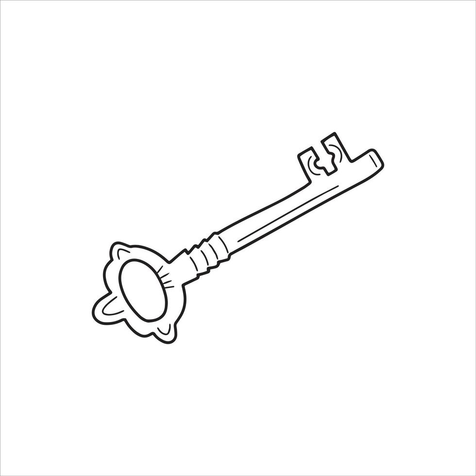 Hand-drawn old key doodle icon. Vector Illustration in cartoon style on white background. Simple drawing