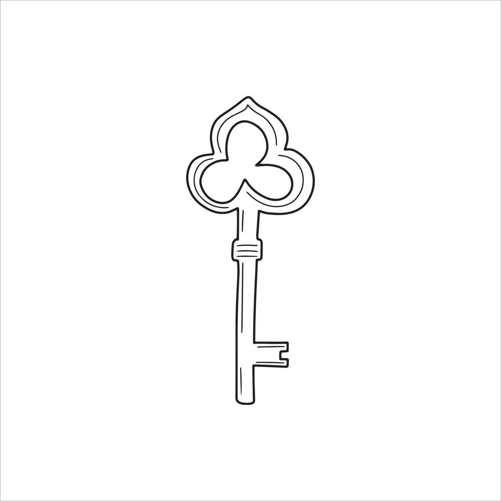 Hand-drawn old key doodle icon. Vector Illustration in cartoon style on white background. Simple drawing