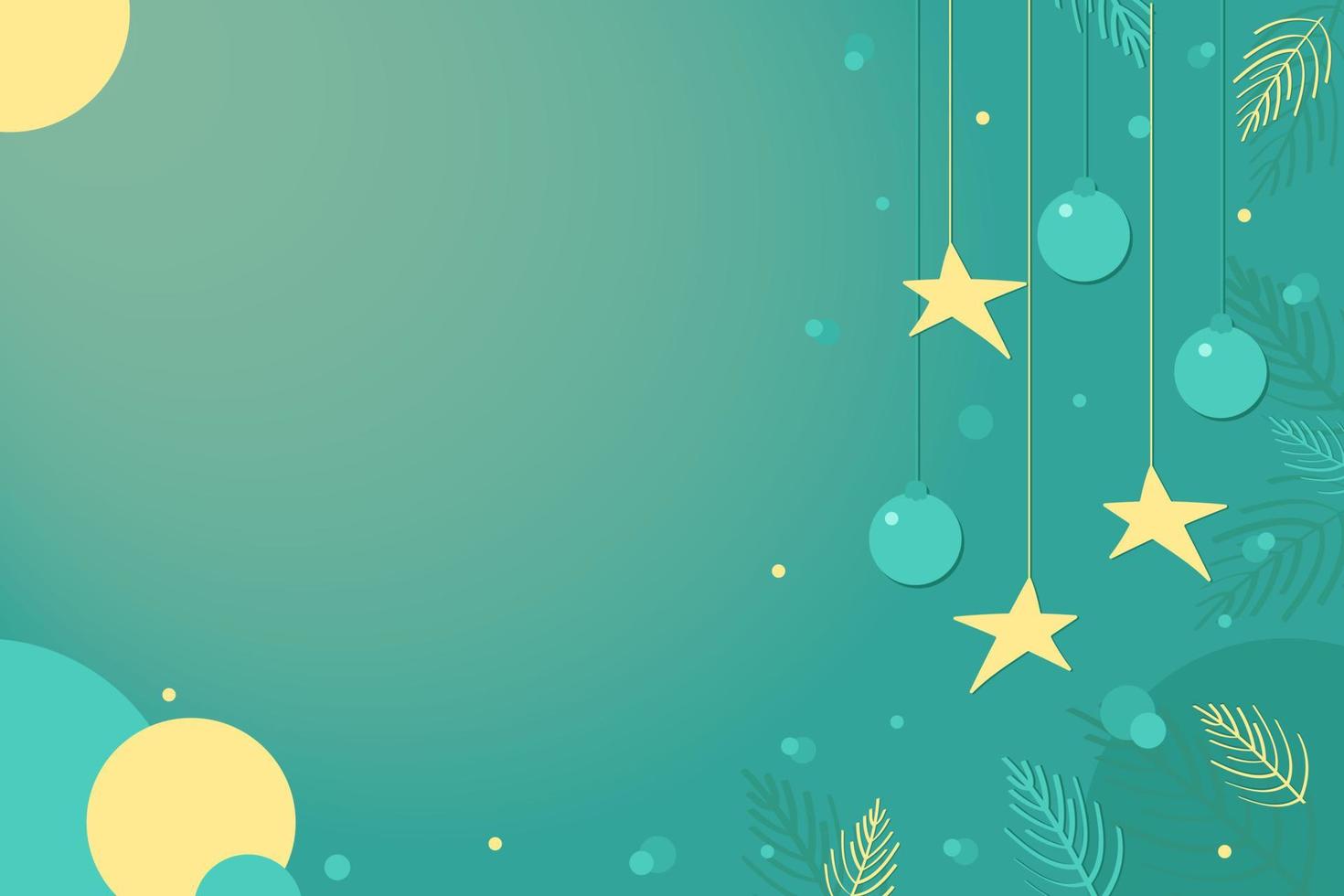 Turquoise New Year and Christmas 2023 background for greeting cards or invitations with circular patterns, stars, balloons and Christmas tree paws. Vector for design without text. EPS10