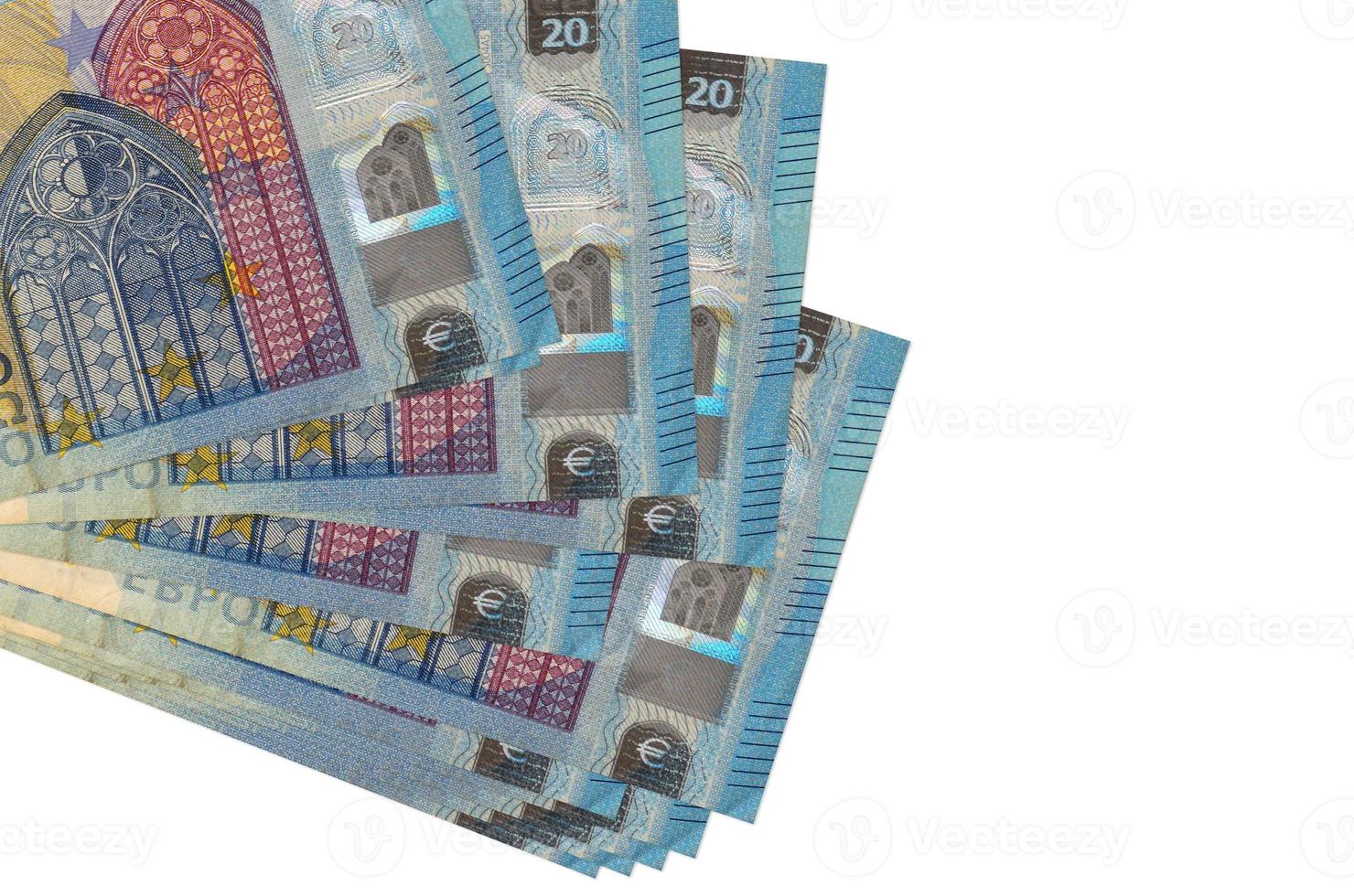 20 euro bills lies in small bunch or pack isolated on white. Mockup with copy space. Business and currency exchange photo