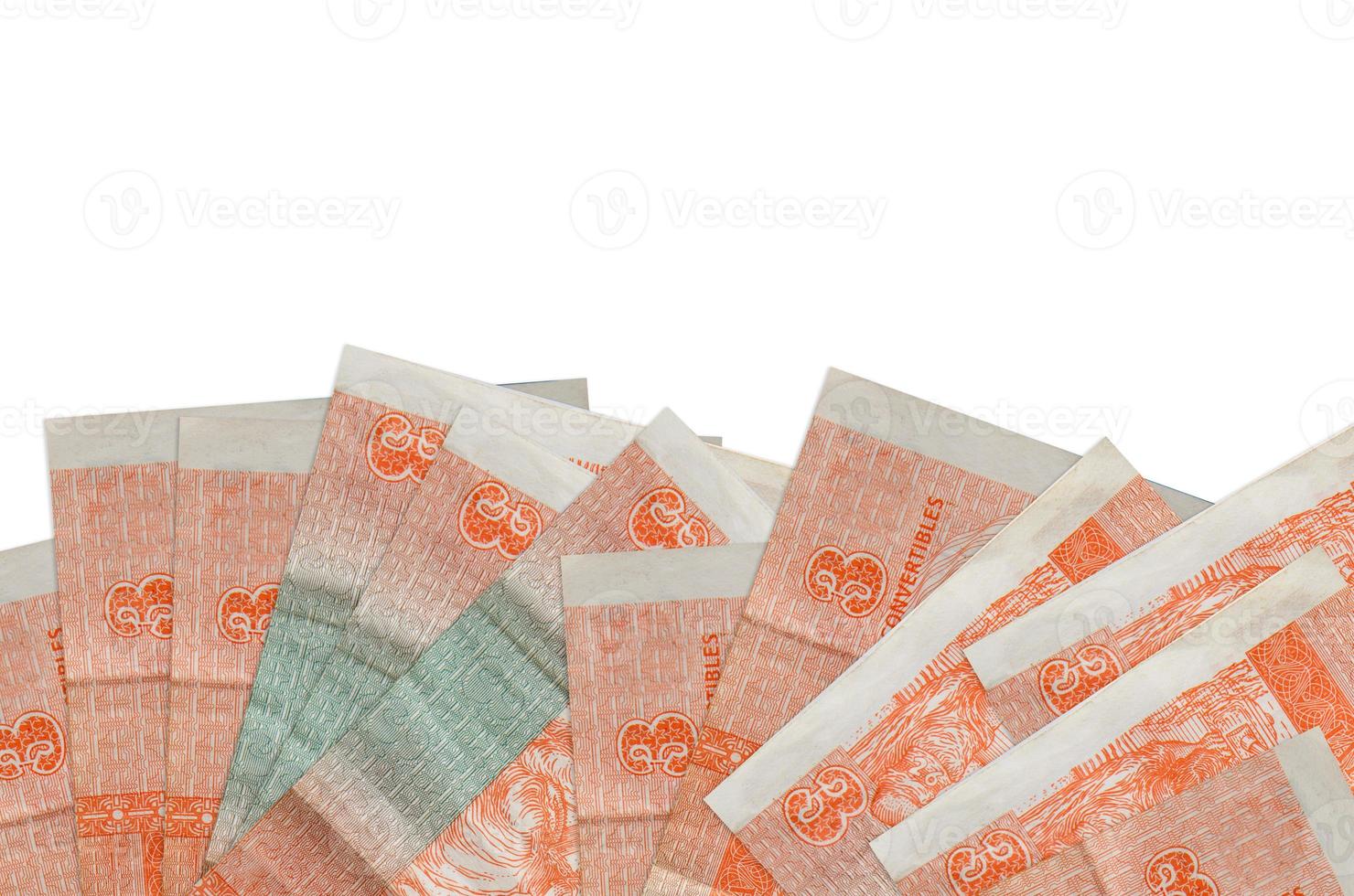 3 cuban pesos convertibles bills lies on bottom side of screen isolated on white background with copy space. Background banner template photo