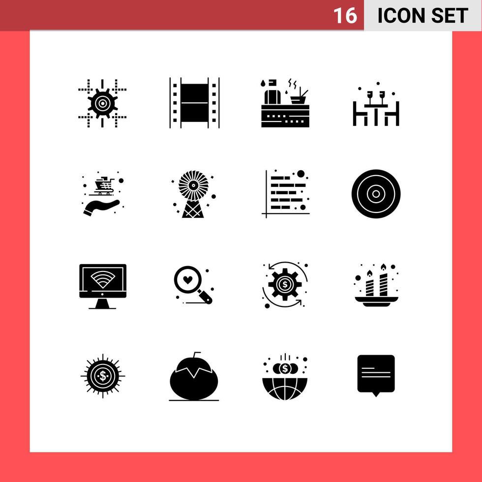16 Universal Solid Glyphs Set for Web and Mobile Applications buy love hot romantic dinner Editable Vector Design Elements