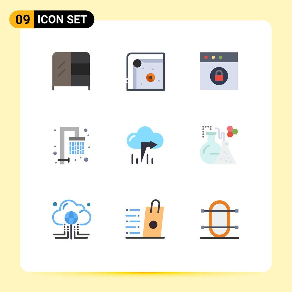 paquete de 9 signos y símbolos de colores planos modernos para medios de impresión web, como la flecha de bloqueo izquierda de laboratorio, elementos de diseño de vectores editables frescos