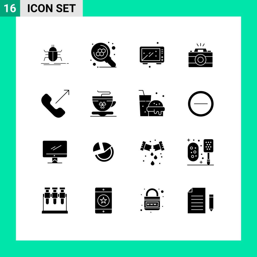 Universal Icon Symbols Group of 16 Modern Solid Glyphs of picture image search camera kitchen Editable Vector Design Elements
