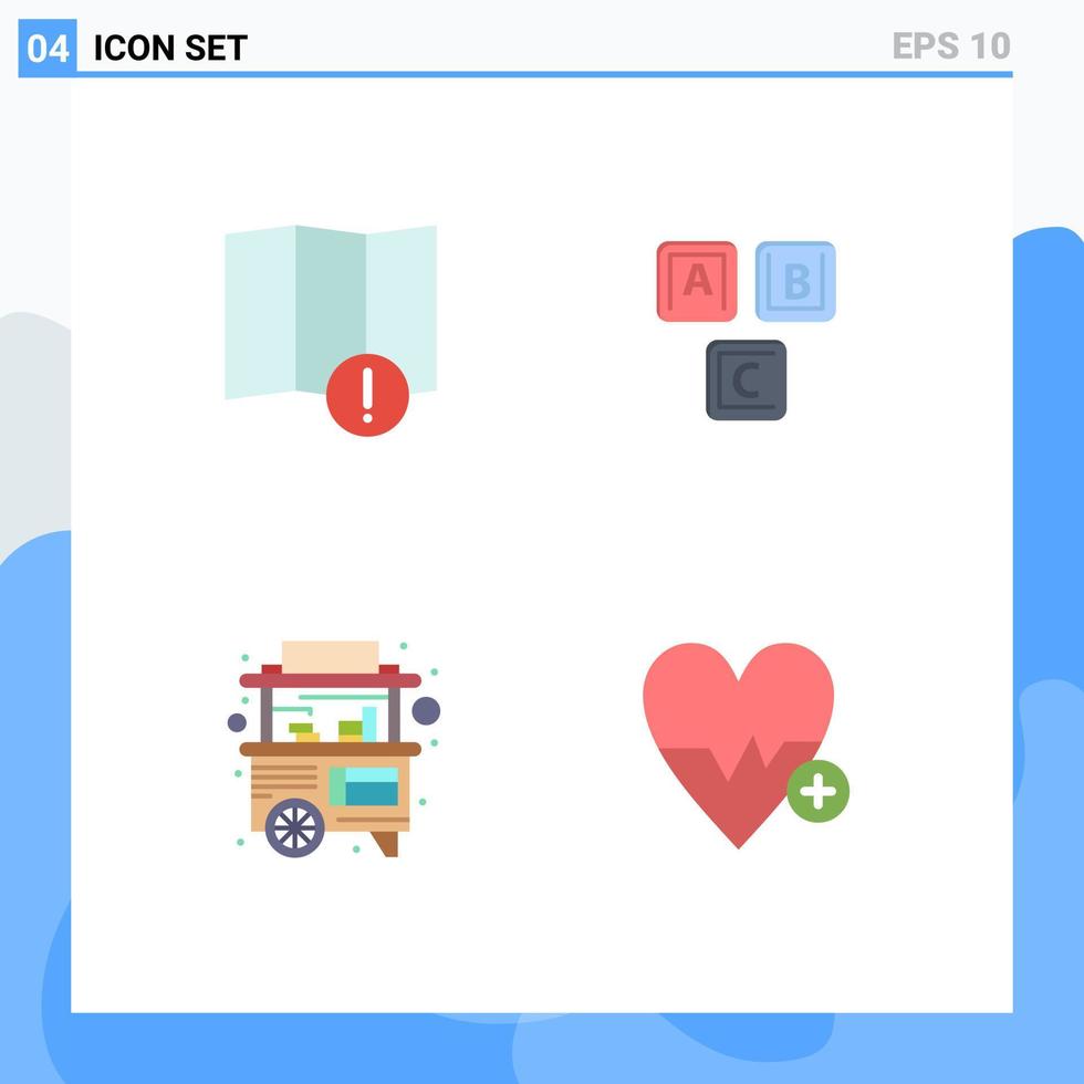 Mobile Interface Flat Icon Set of 4 Pictograms of alert stall abc alphabet thailand Editable Vector Design Elements