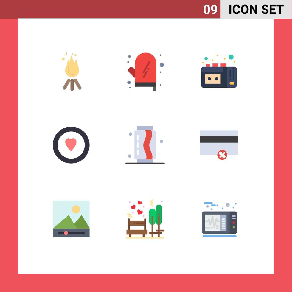 9 Universal Flat Color Signs Symbols of fast can kitchen circle love Editable Vector Design Elements