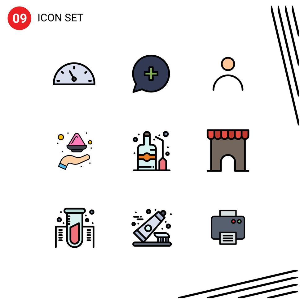 Stock Vector Icon Pack of 9 Line Signs and Symbols for alcohol powder personalization india color Editable Vector Design Elements