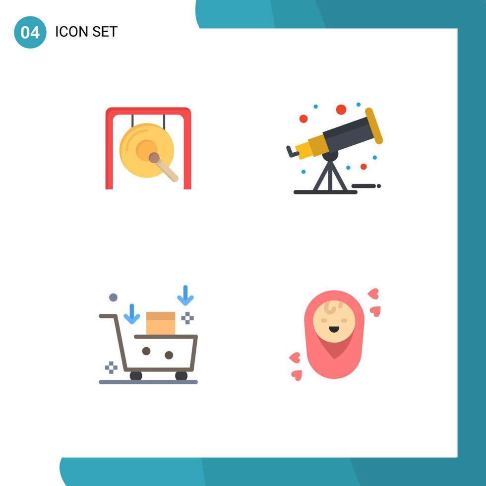 conjunto moderno de 4 iconos y símbolos planos como gong email marketing telescopio chino emarketing elementos de diseño vectorial editables vector