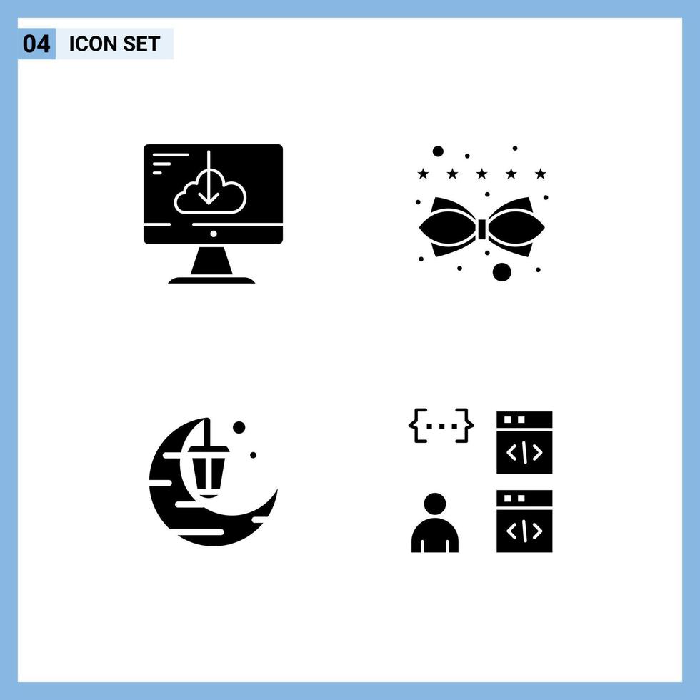 Pack of 4 Modern Solid Glyphs Signs and Symbols for Web Print Media such as cloud celebrate install management festival Editable Vector Design Elements