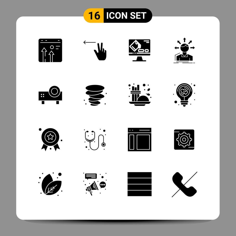 Pack of 16 Modern Solid Glyphs Signs and Symbols for Web Print Media such as multimedia structure color options conversion Editable Vector Design Elements