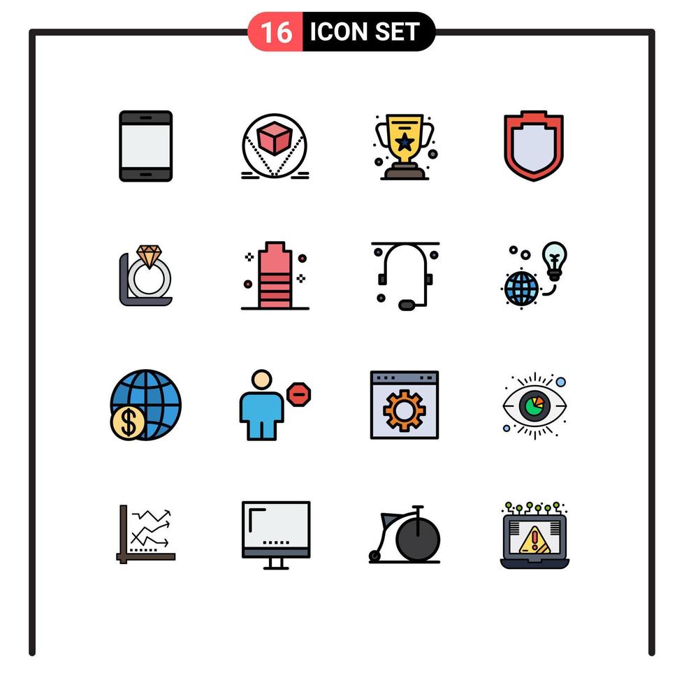 Stock Vector Icon Pack of 16 Line Signs and Symbols for diamond shield deliver security education Editable Creative Vector Design Elements