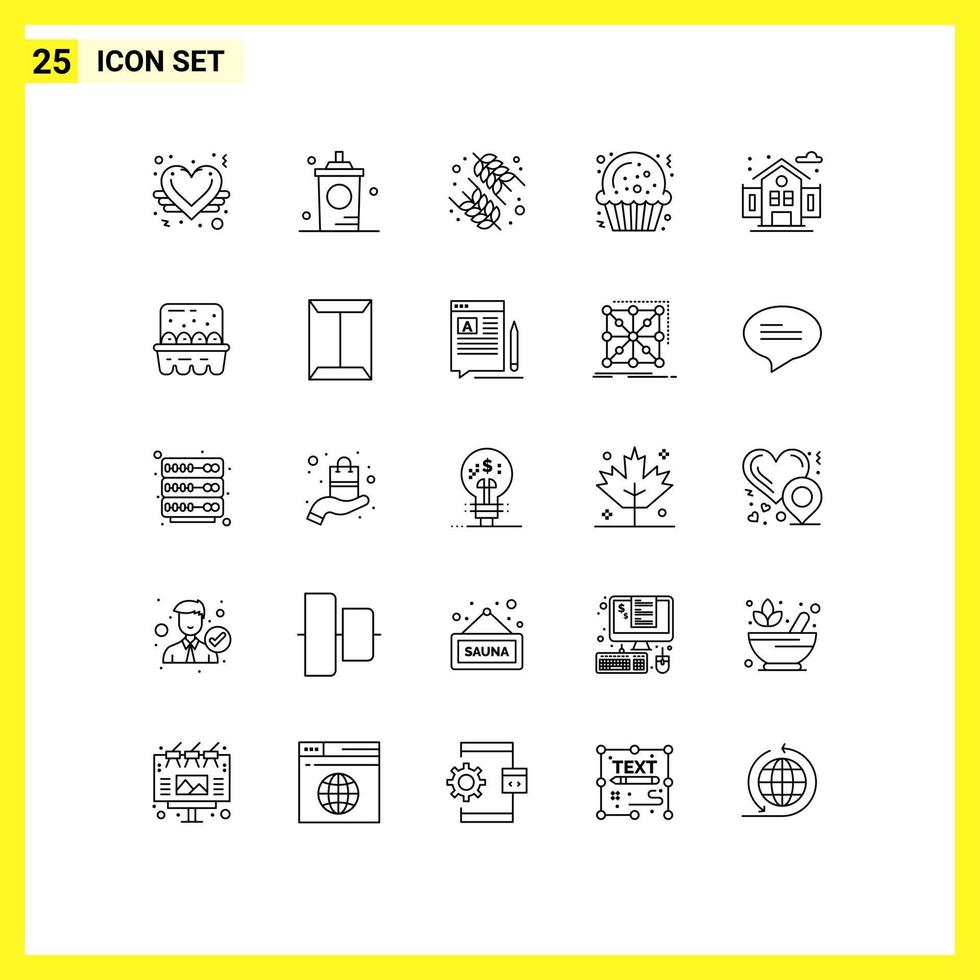 Pack of 25 creative Lines of life sugar shop cookie rice Editable Vector Design Elements