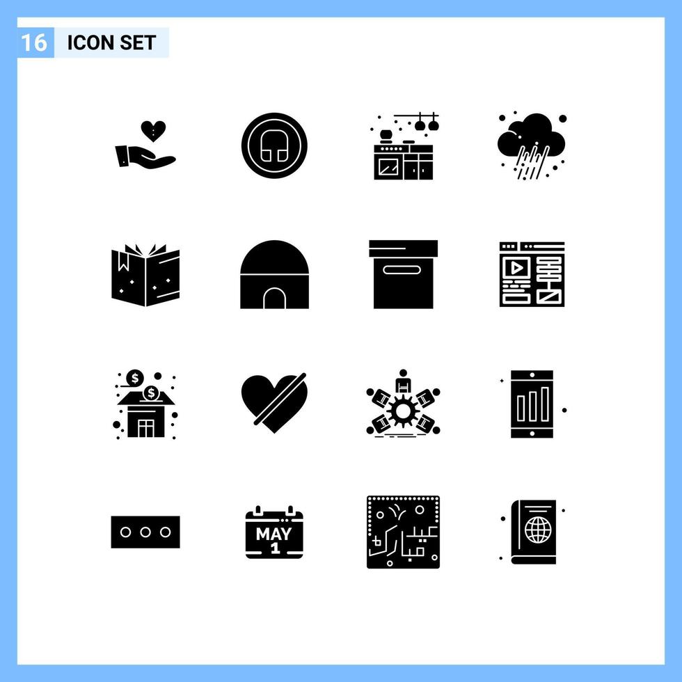 Set of 16 Modern UI Icons Symbols Signs for education weather ui prediction journalist Editable Vector Design Elements