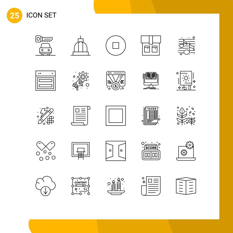 25 Universal Line Signs Symbols of layout night circle party music Editable Vector Design Elements