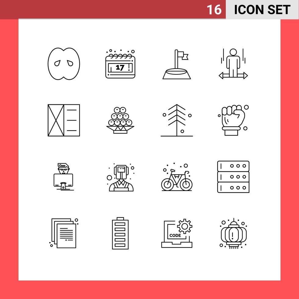 Pack of 16 Modern Outlines Signs and Symbols for Web Print Media such as accessories left corner arrow user Editable Vector Design Elements