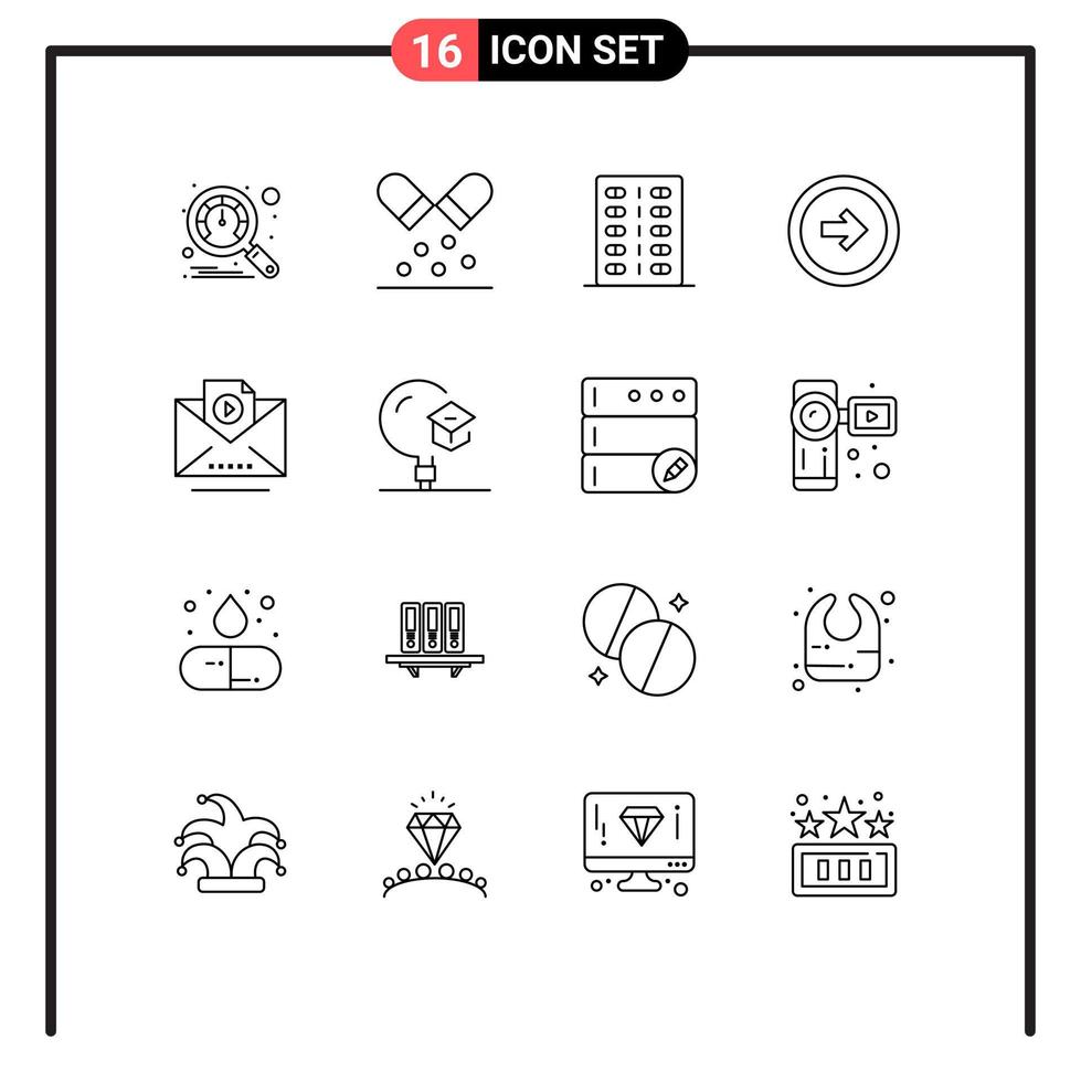 Group of 16 Modern Outlines Set for email user interface drugs user arrow Editable Vector Design Elements