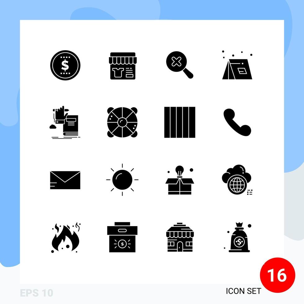 Mobile Interface Solid Glyph Set of 16 Pictograms of learning education search travel summer Editable Vector Design Elements