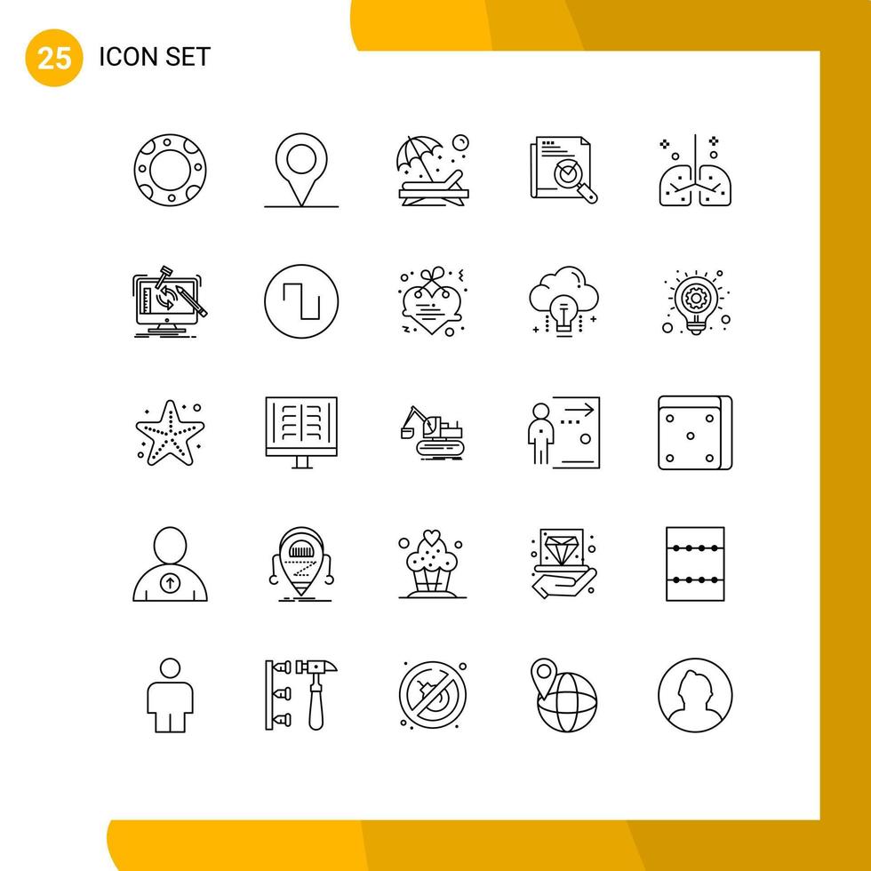 paquete de iconos de vector de stock de 25 signos y símbolos de línea para elementos de diseño de vector editable web de diseño de sol de salud de pulmones
