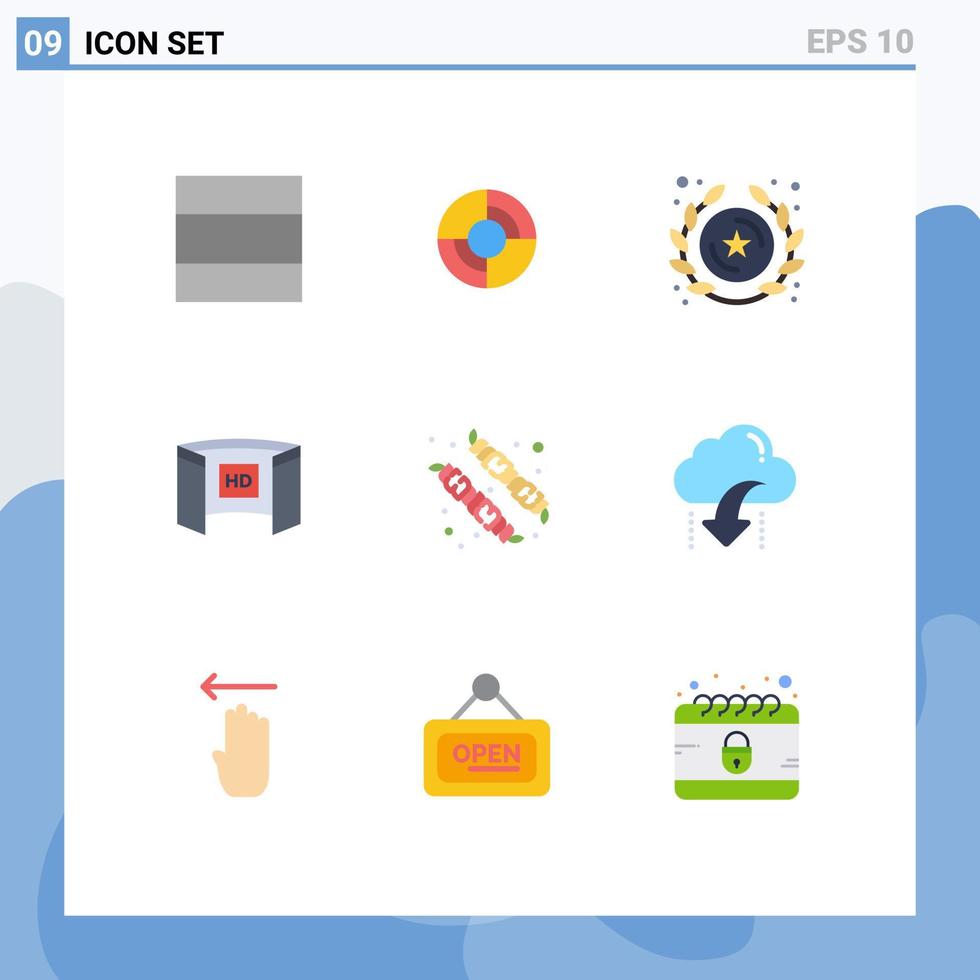 Flat Color Pack of 9 Universal Symbols of marshmallow camping rank hd screen Editable Vector Design Elements