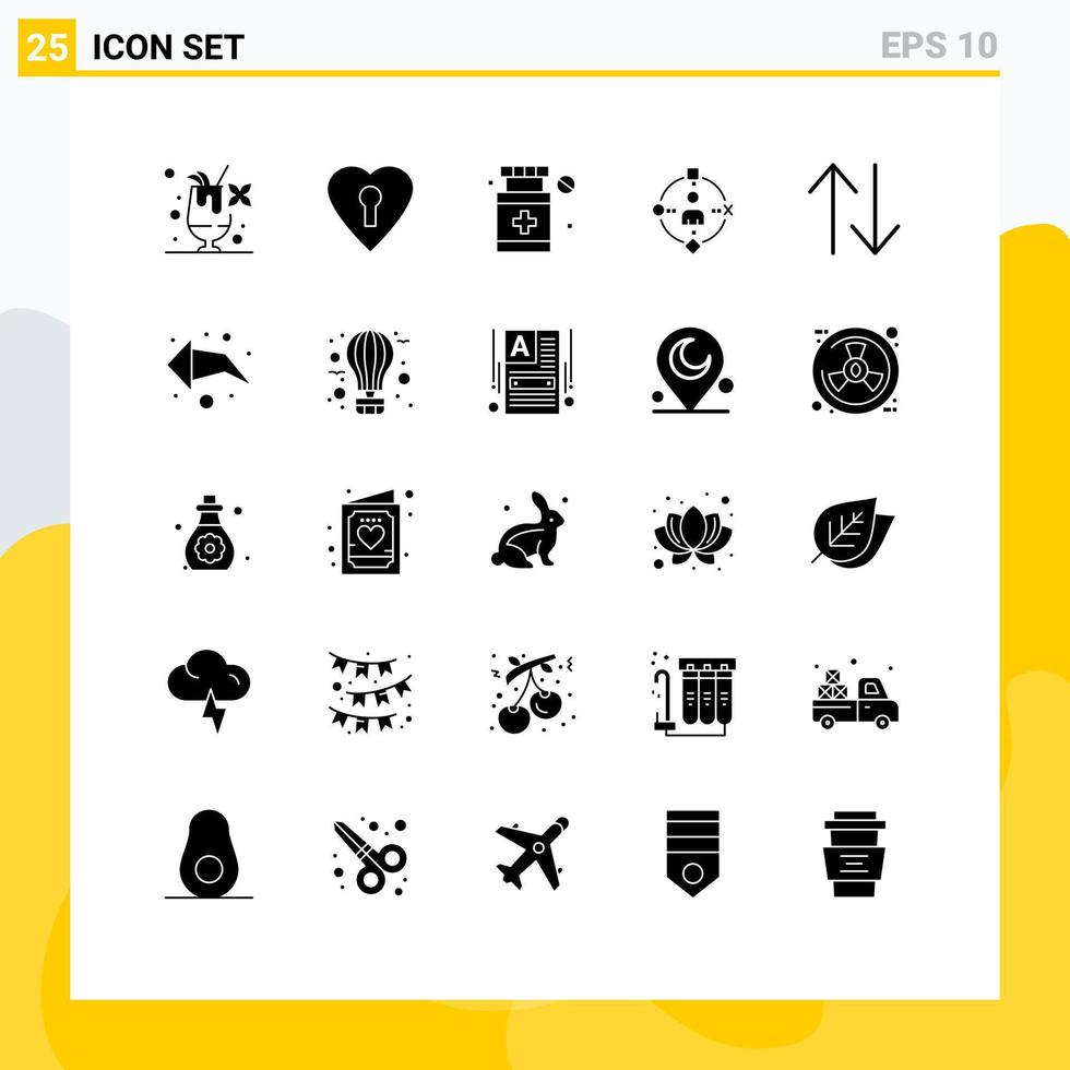 Universal Icon Symbols Group of 25 Modern Solid Glyphs of left upside medical change experiance Editable Vector Design Elements