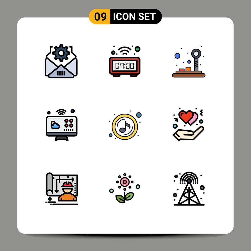 Set of 9 Vector Filledline Flat Colors on Grid for quaver music control pad internet of things connections Editable Vector Design Elements