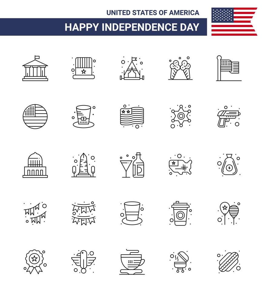 25 Creative USA Icons Modern Independence Signs and 4th July Symbols of thanksgiving american camp american ice Editable USA Day Vector Design Elements