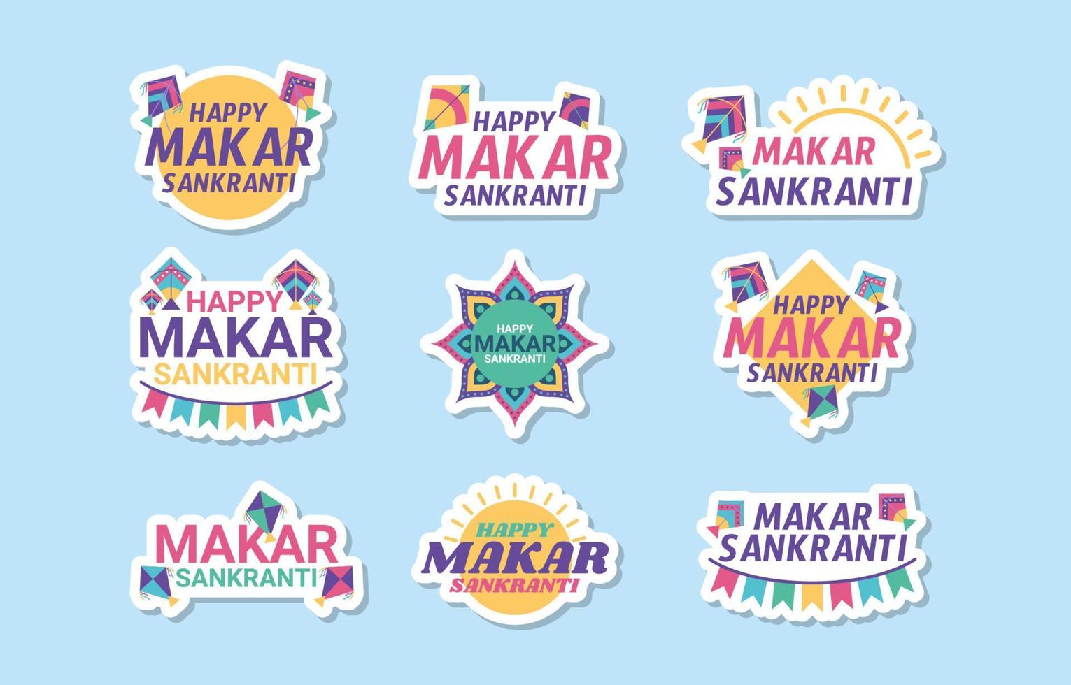 Makar Sankranti Kites Festival Greting Sticker Collection vector