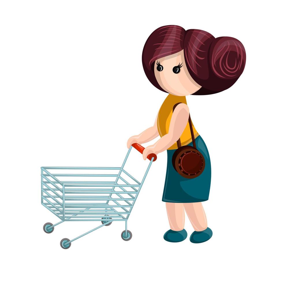 imagen vectorial de una mujer yendo de compras con un carrito vector