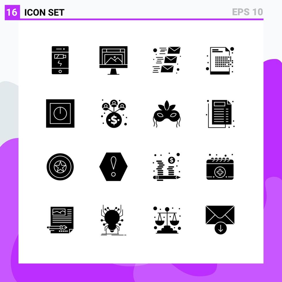 Set of 16 Modern UI Icons Symbols Signs for erasure decryption website data email message Editable Vector Design Elements